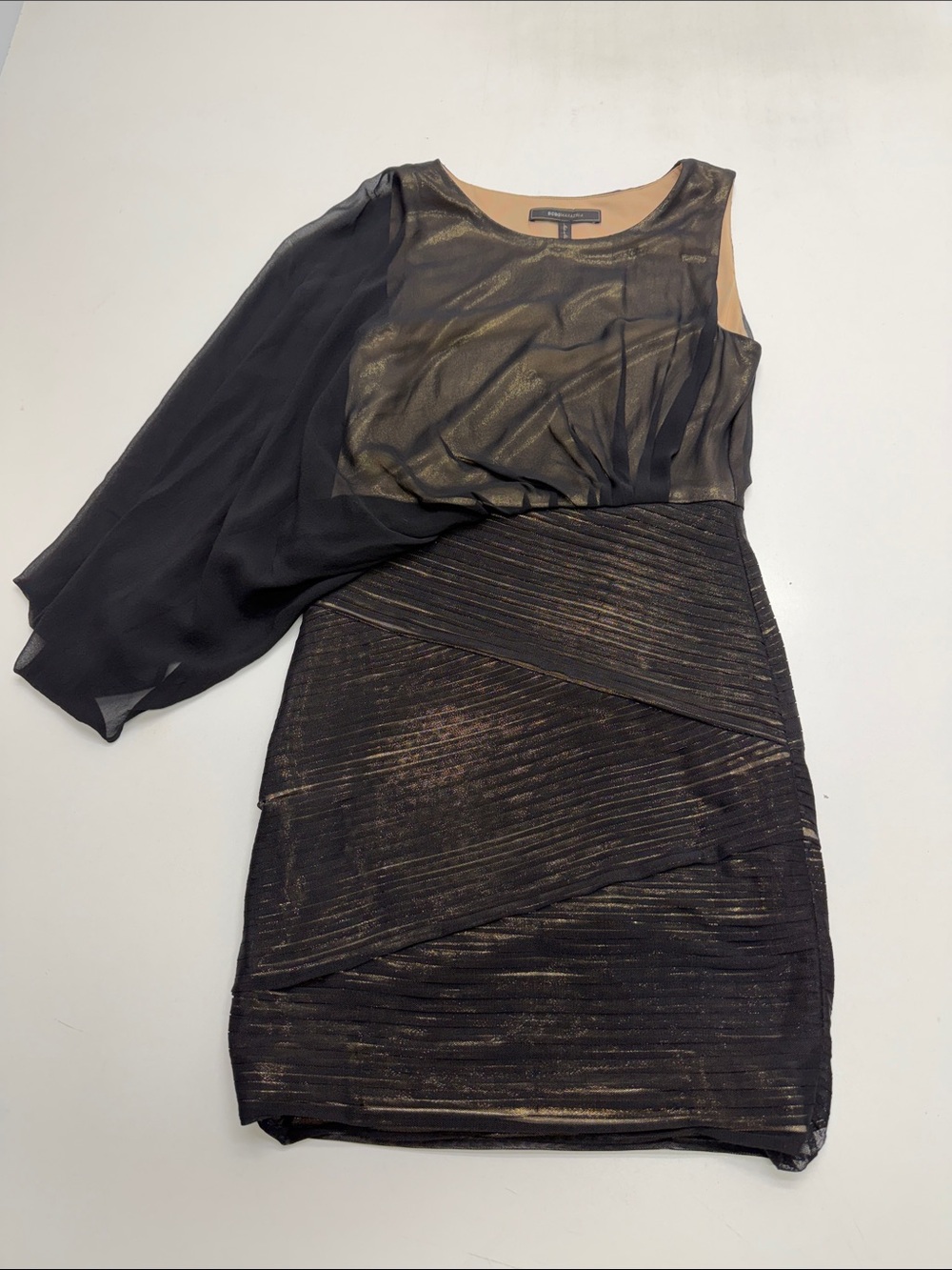 BCBG MAXAZRIA Women’s Small Black Gold Shimmer Cocktail Dress